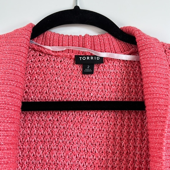 Torrid - Waffle Knit Open Front Sweater Coral - Picture 6 of 11